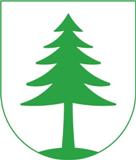 Wappen der Stadt Feuchtwangen; In Silber auf grünem Boden eine grüne Fichte.